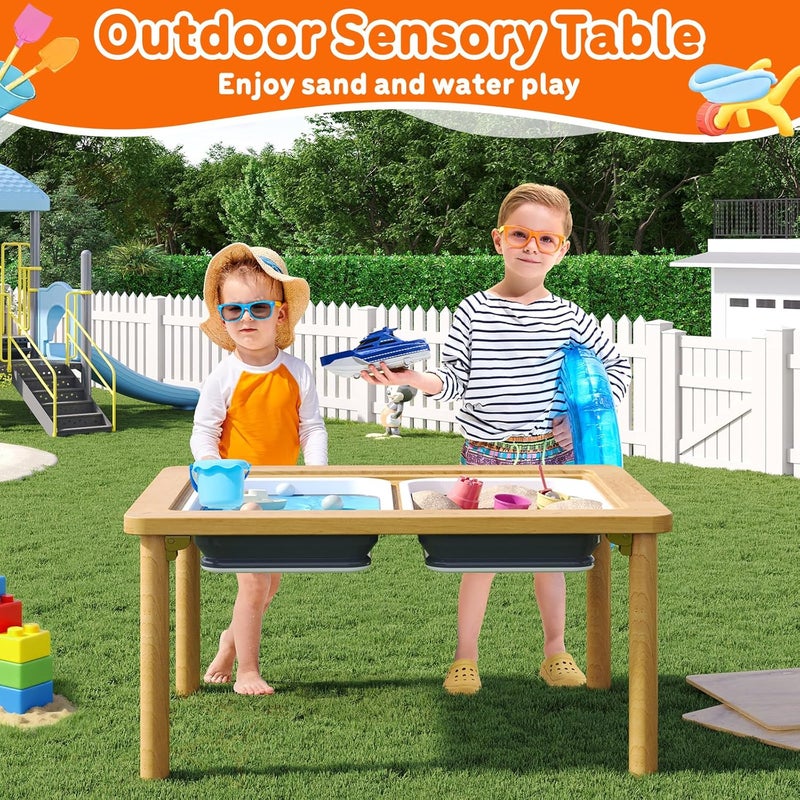 FUNLIO طاولة حسية خشبية قابلة للطي مع 2 صناديق و 1 كرسي قابل للطي للأطفال الصغار، طاولة حسية للأطفال مع غطاء من الخشب الرقائقي المقاوم للتشوه، مجموعة لعب رمل وماء داخلية/خارجية، معتمدة من CPC - Image 4